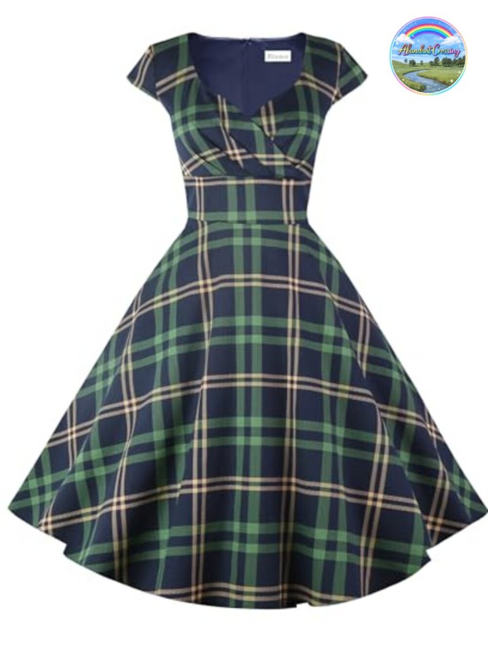 Vintage 1950s Retro Cocktail Dress with Pockets Cap Sleeve Swing Midi